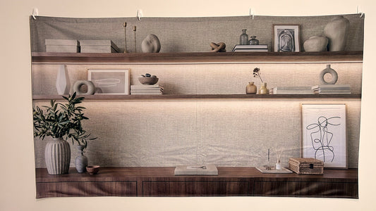 Calm Studio physical fabric backdrop installed on a wall, an alternative to a green screen