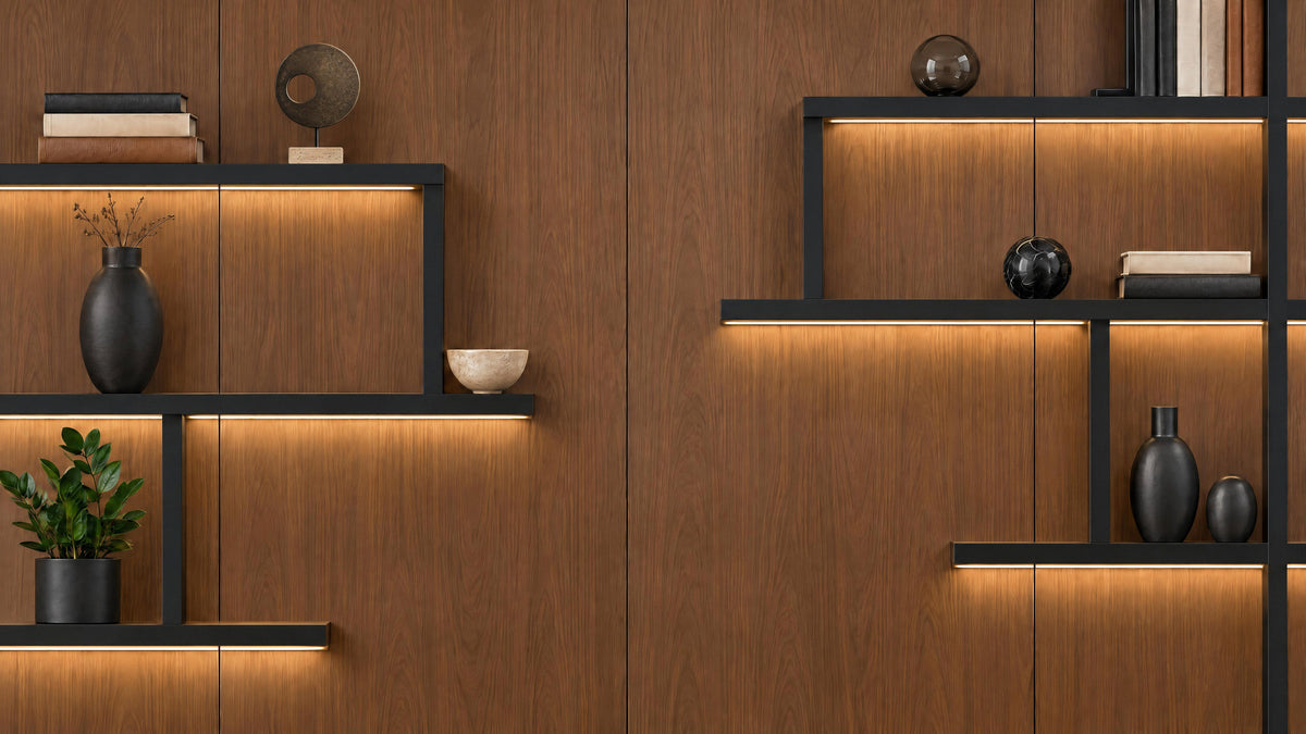 Walnut Executive fabric video call backdrop